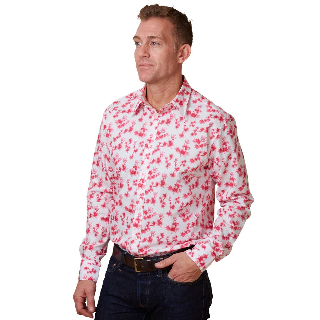 Pink floral mens dress shirt