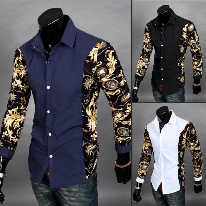 Sleeve long dress luxury shirt mens print fashion ebay shirts men casual fit