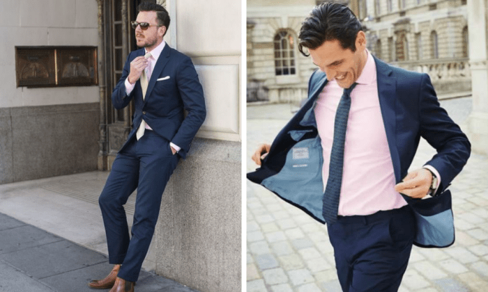 Mens navy blue dress shirt and tie